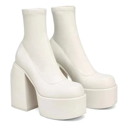Solenne Shoes™ Leather Platform Heel Boots