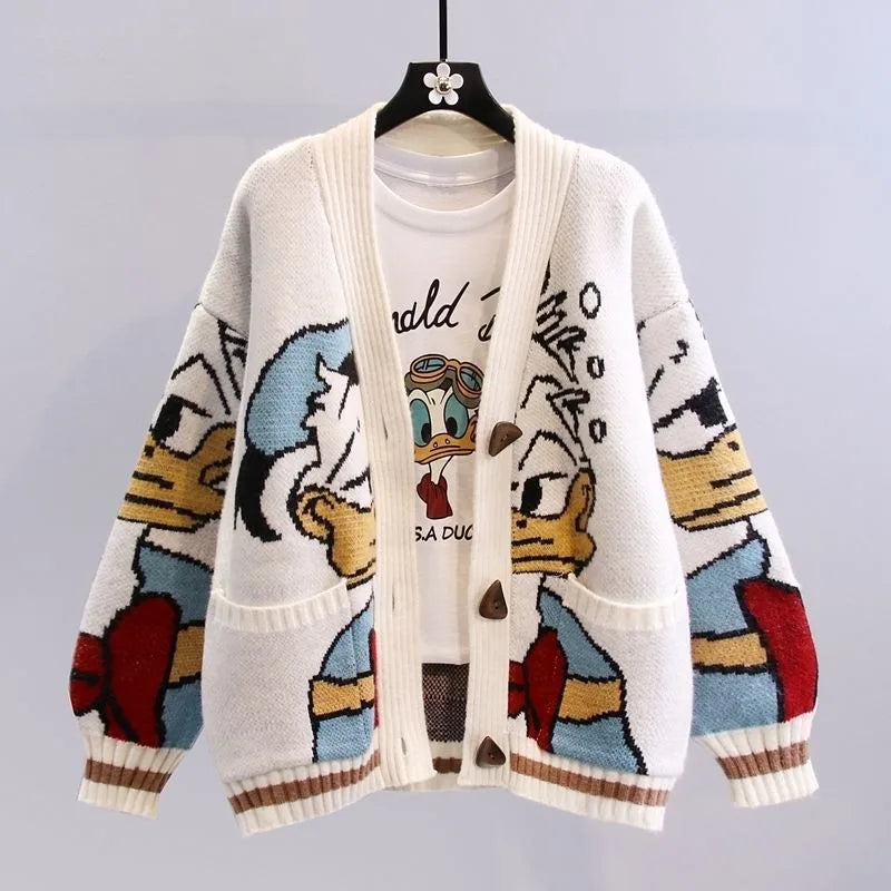Lunara Winter™ Strickjacke mit Cartoon-Print