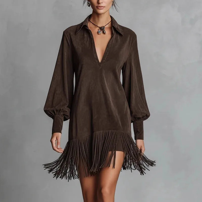 Amoura Dresses™ Faux Suede Tassel Dress