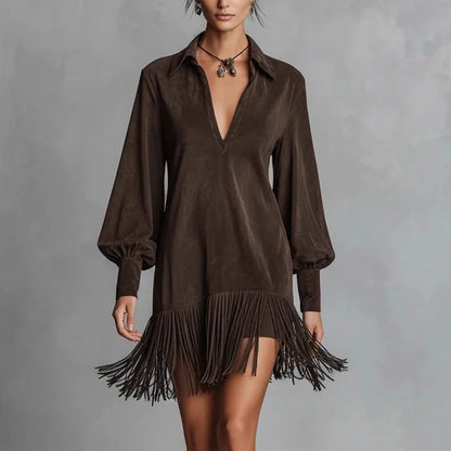 Amoura Dresses™ Faux Suede Tassel Dress