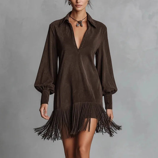 Amoura Dresses™ Faux Suede Tassel Dress