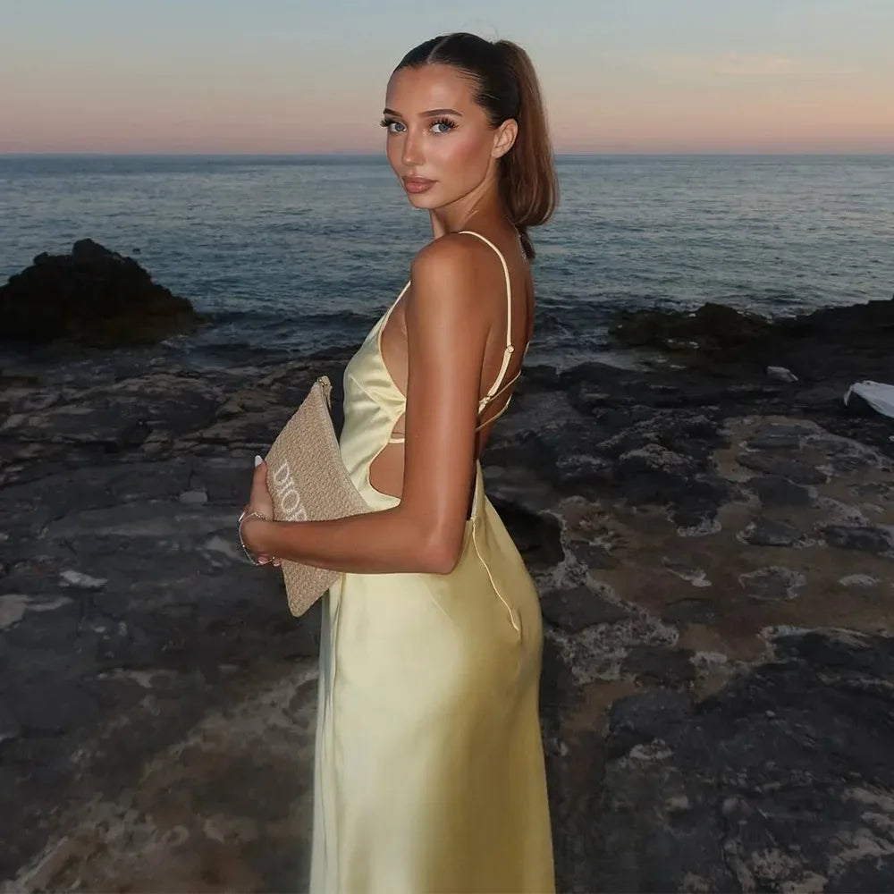 Satin Éclat™ Women’s V-Neck Long Dress