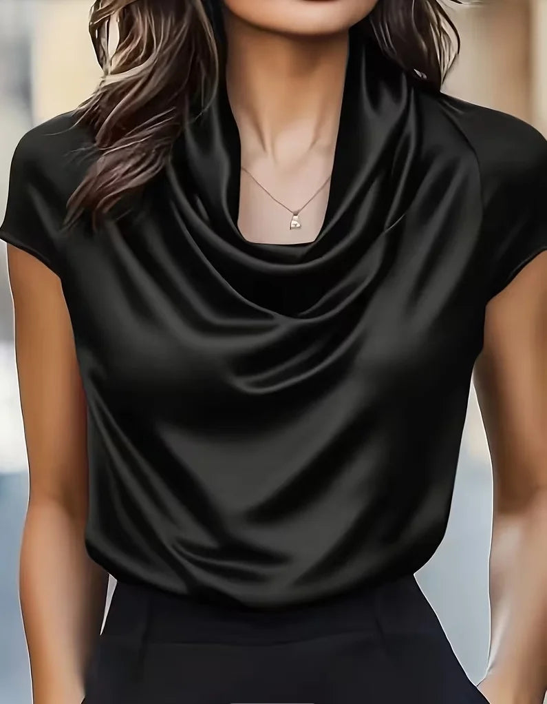 Satin Éclat™ Satin Neck Short Sleeve Blouse