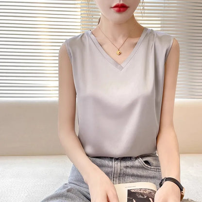 Satin Éclat™ Silk Halter V-Neck Blouse