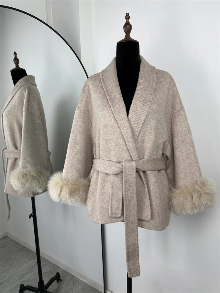 Lunara Winter™ Fox Fur Wool Overcoat for Women