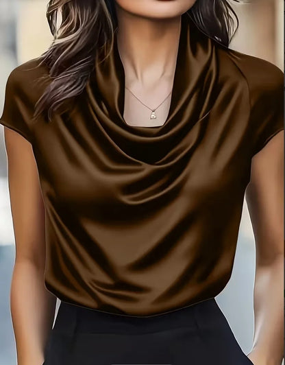 Satin Éclat™ Satin Neck Short Sleeve Blouse
