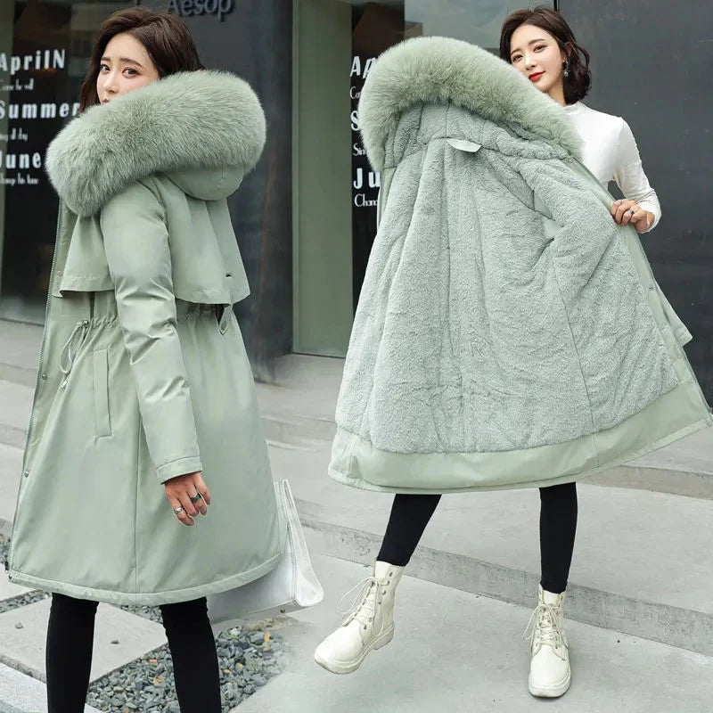 Casaco longo com capuz de pele sintética luxuoso Lunara Winter™