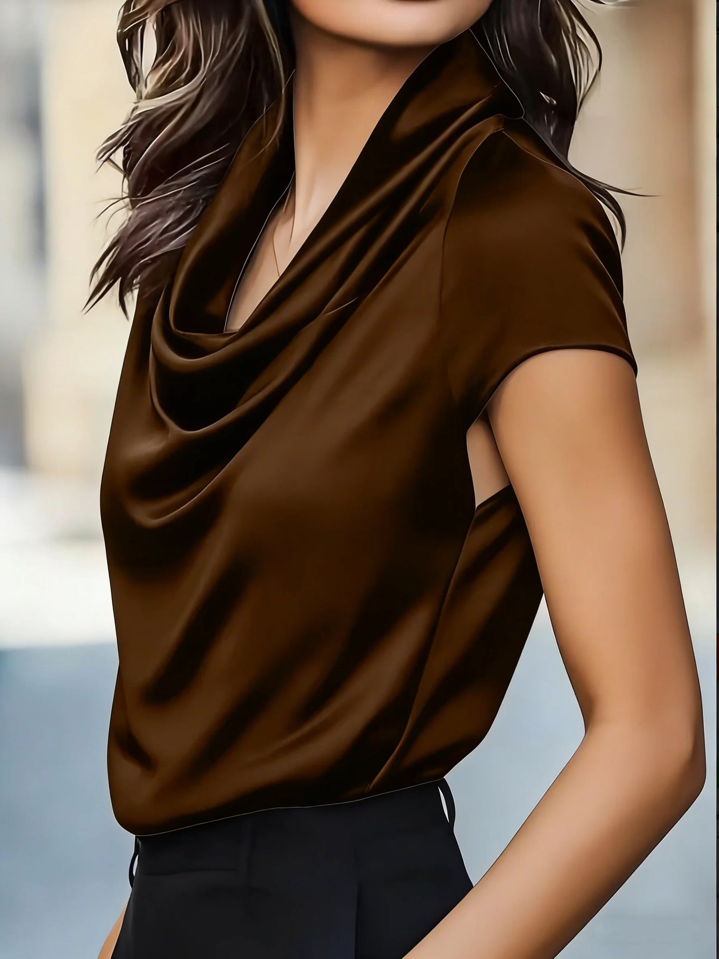 Satin Éclat™ Satin Neck Short Sleeve Blouse