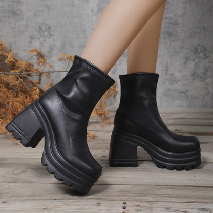 Solenne Shoes™ Leather Platform Heel Boots