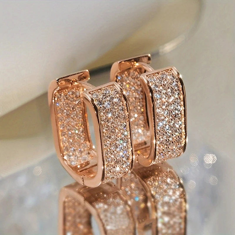Elara Jewelry™ Triple Rectangle Pavé Hoop Earrings