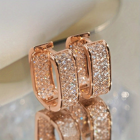 Elara Jewelry™ Triple Rectangle Pavé Hoop Earrings