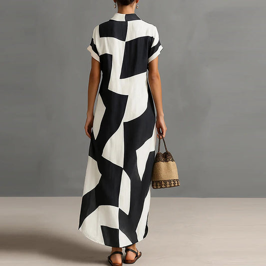Amoura Dresses™ Geometric Dress with Buttons