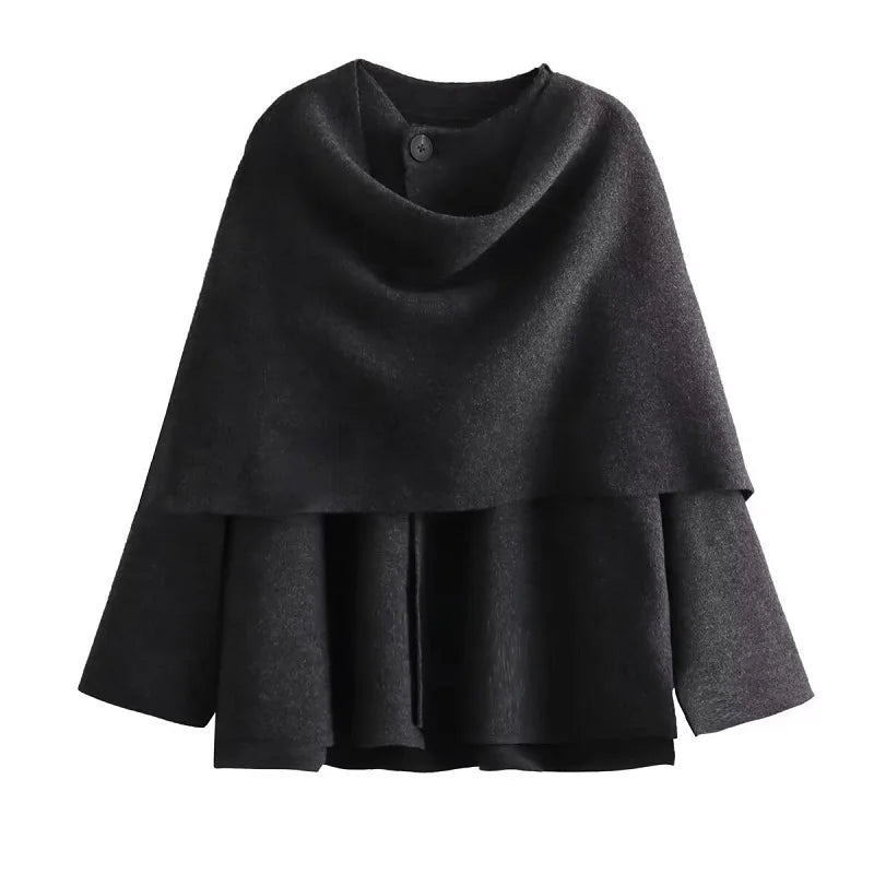 Lunara Winter™ Draped Layered Wool Poncho Coat