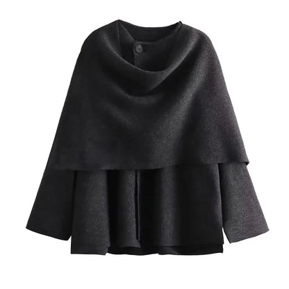Lunara Winter™ Draped Layered Wool Poncho Coat