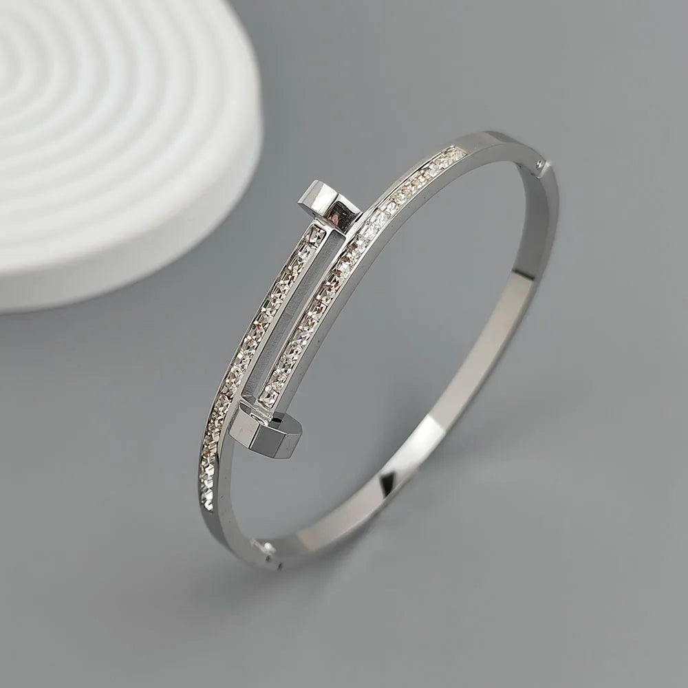 Elara Jewelry™ Crystal Pavé Hinged Bangle Bracelet