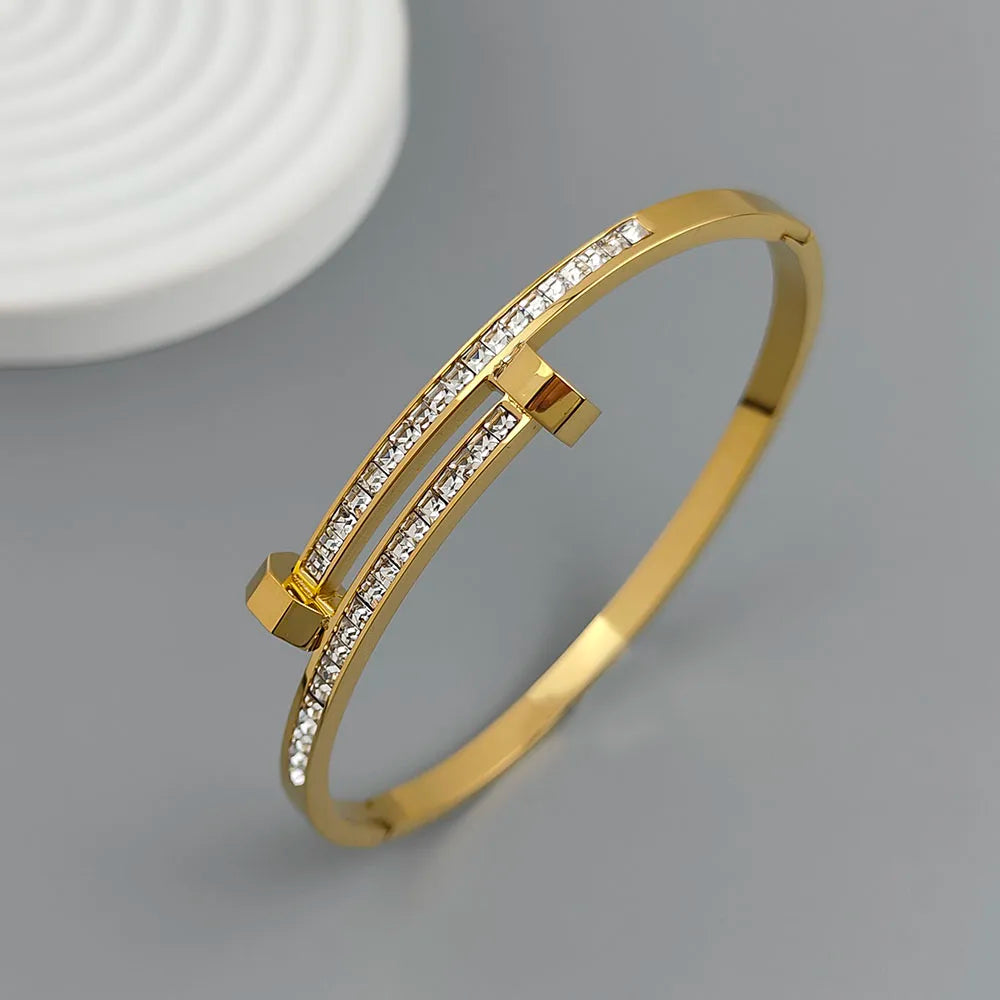 Elara Jewelry™ Crystal Pavé Hinged Bangle Bracelet