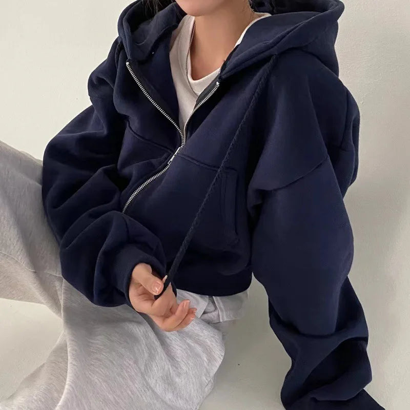 Felpa con cappuccio corta oversize con zip Lunara Winter™