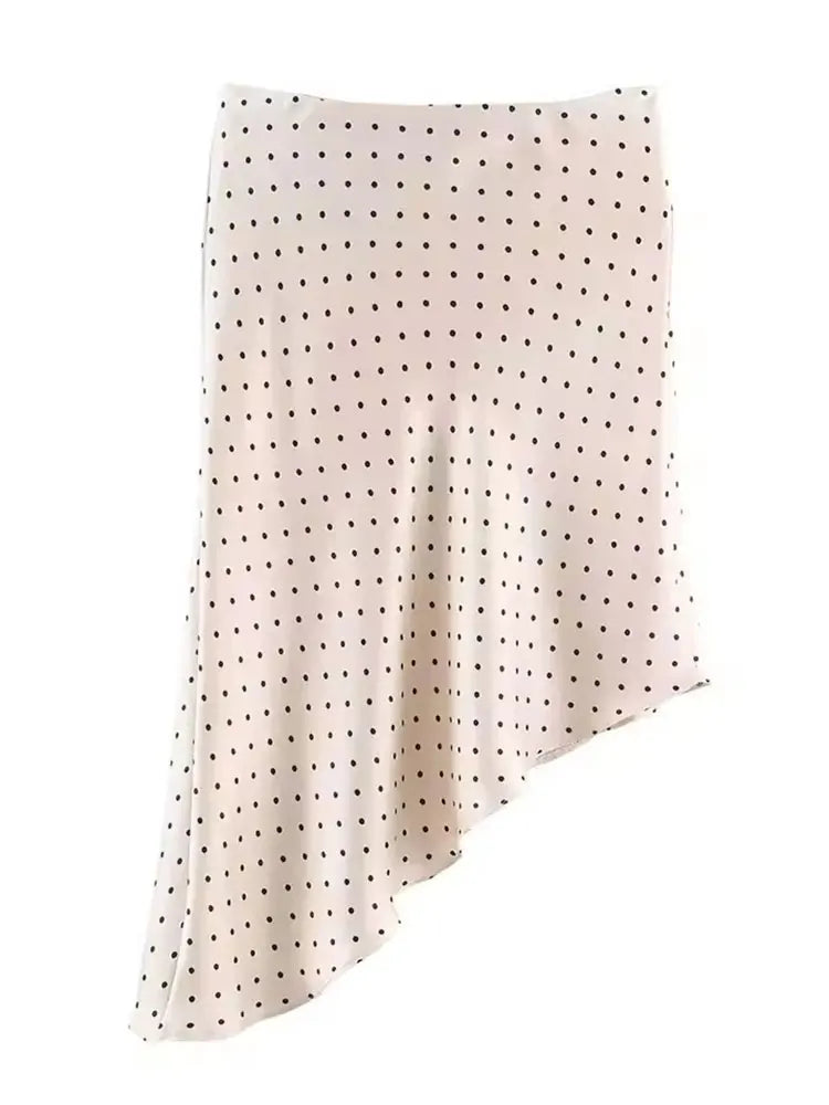 Satin Éclat™ Asymmetrical Polka Midi Skirt