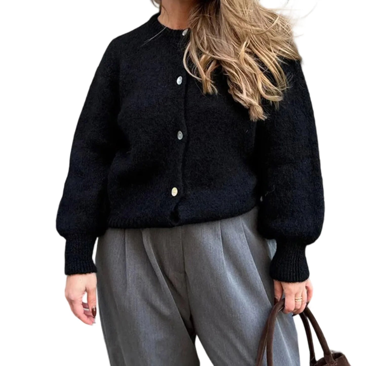 Pull en tricot boutonné à col rond vintage Lunara Winter™