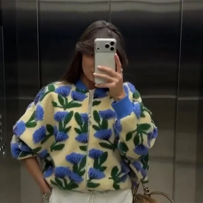 Lunara Winter™ Flower Plush Bomber Jacket