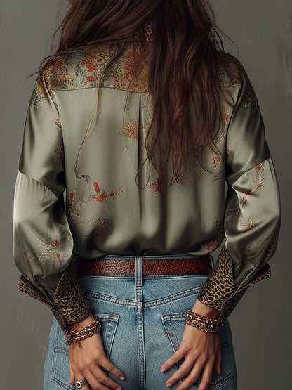 Satin Éclat™ Vintage Leopard Printed Blouse