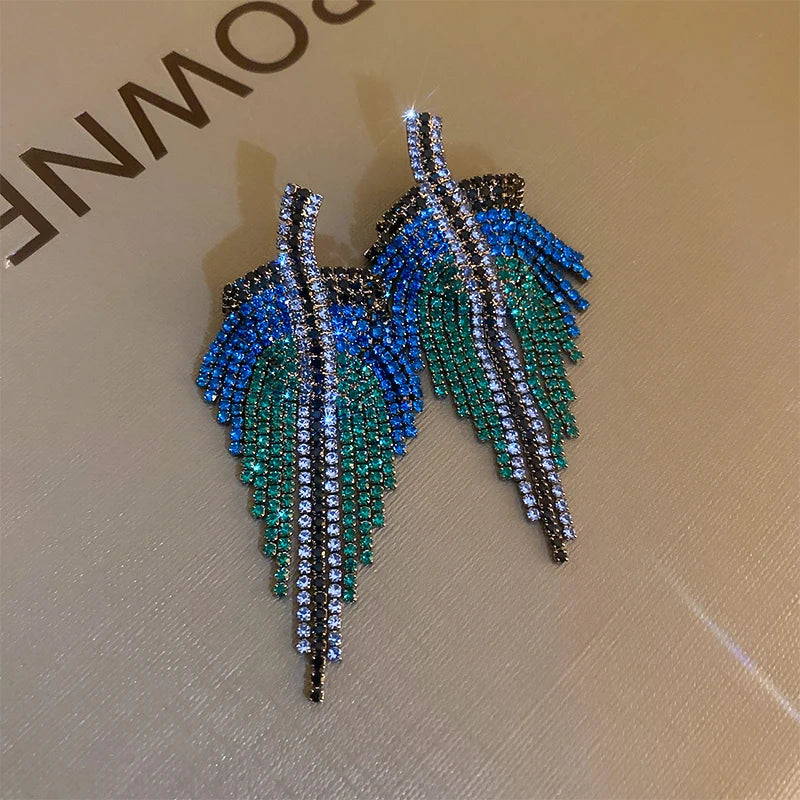 Elara Jewelry™ Blue Green Beaded Leaf Fringe Earrings