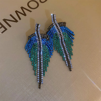 Elara Jewelry™ Blue Green Beaded Leaf Fringe Earrings