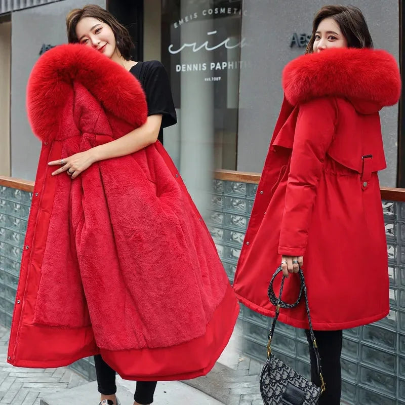 Casaco longo com capuz de pele sintética luxuoso Lunara Winter™