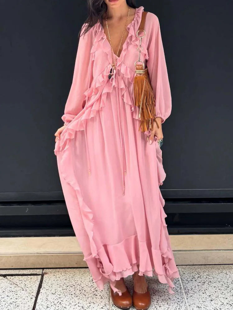 Amoura Dresses™ Chiffon Ruffle Maxi Dress