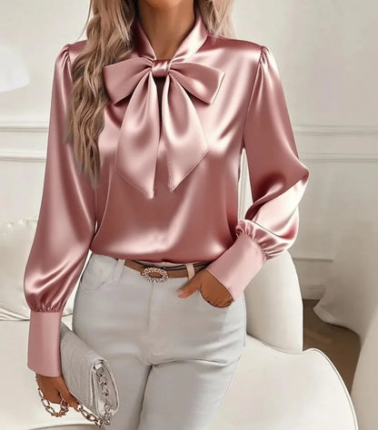 Satin Éclat™ Women’s Bow Long Sleeve Shirt