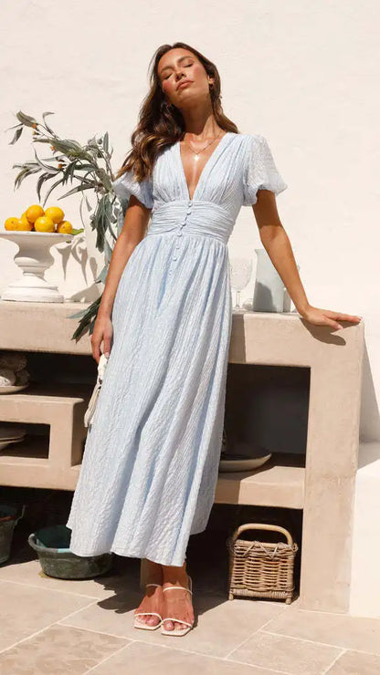 Amoura Dresses™ Solid V Neck Fresh Dress