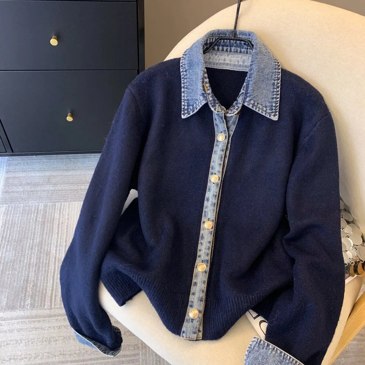 Cardigan con colletto in denim chic Lunara Winter™