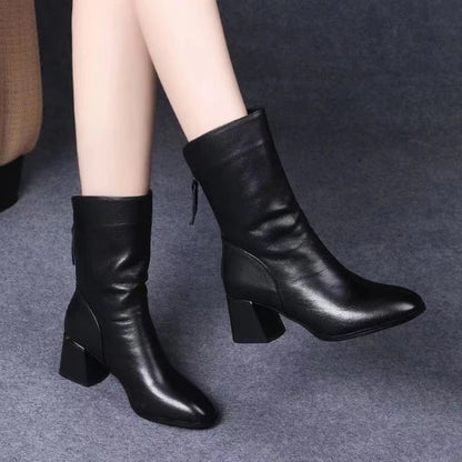 Solenne Shoes™ Leather Block Heel Boots