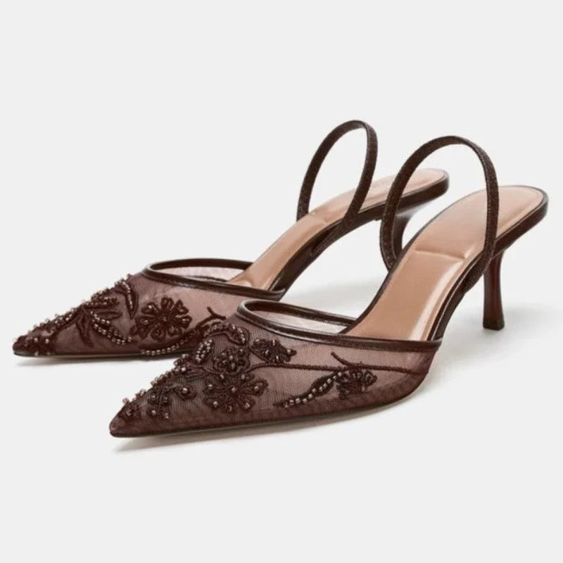 Solenne Shoes™ Spitze, bestickte dünne Absätze