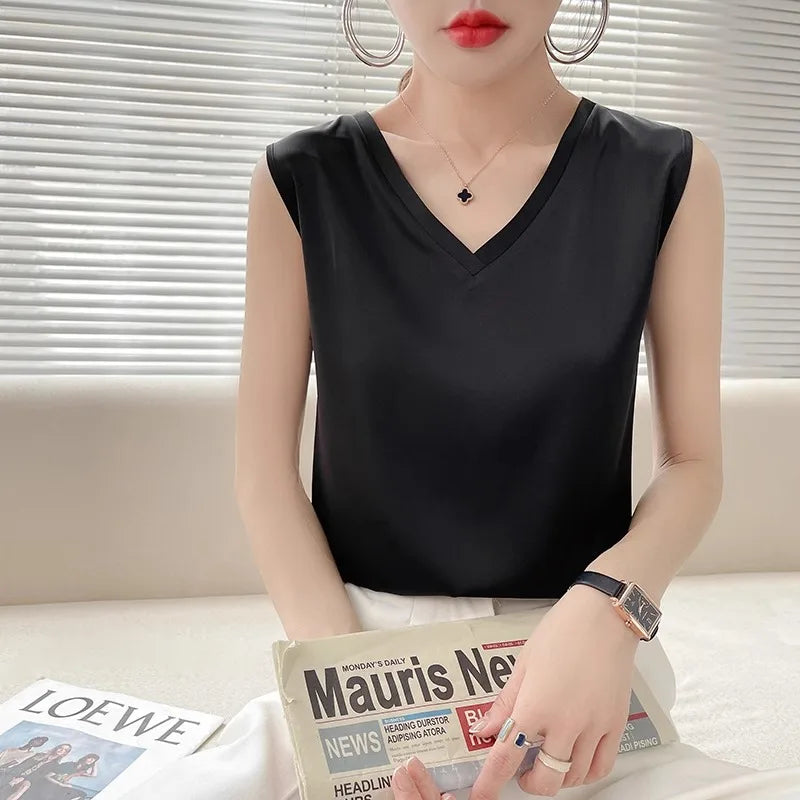 Satin Éclat™ Silk Halter V-Neck Blouse