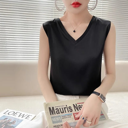 Satin Éclat™ Silk Halter V-Neck Blouse