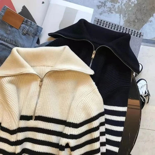 Lunara Winter™ Vintage Striped Half Zip Sweater