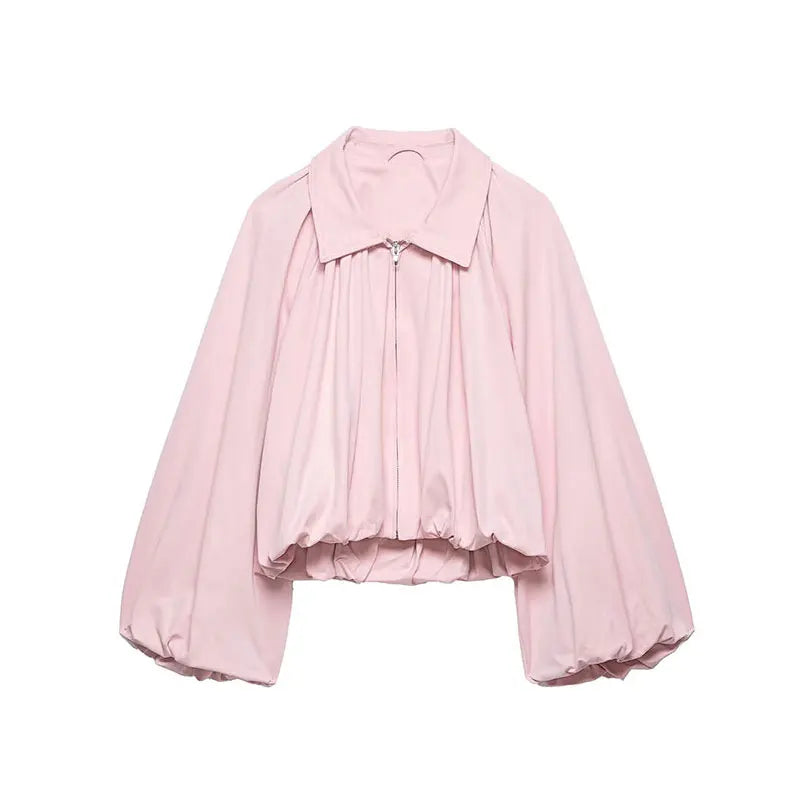 Jaqueta Lunara Winter™ Blush rosa plissada com manga bufante e zíper