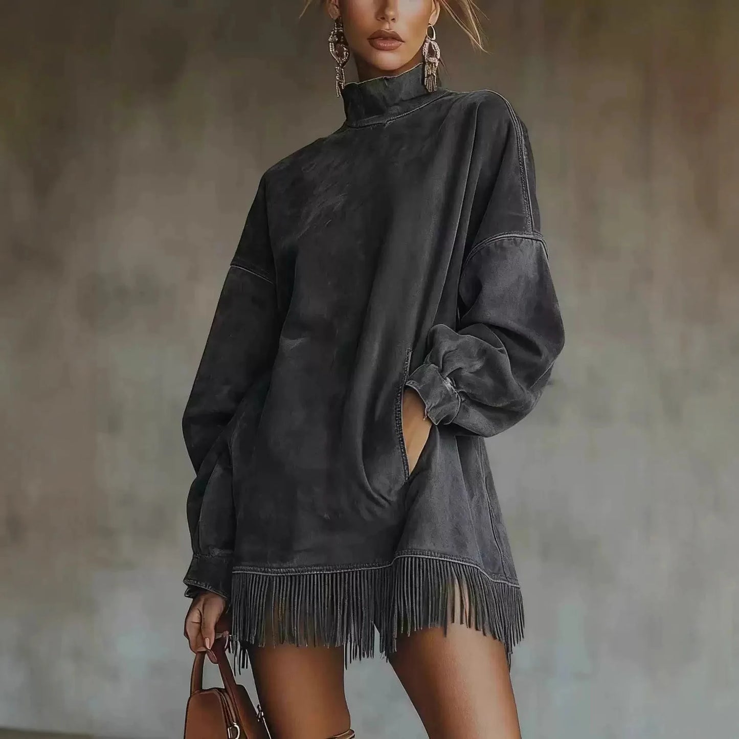 Amoura Dresses™ Robe d'hiver en daim à col haut