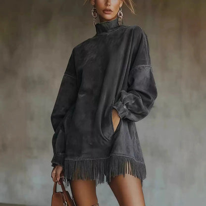 Amoura Dresses™ Robe d'hiver en daim à col haut