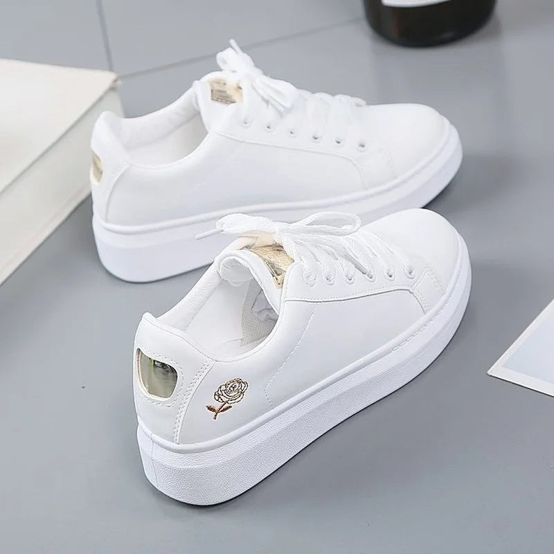 Solenne Shoes™ Embroidered White Leather Sneakers