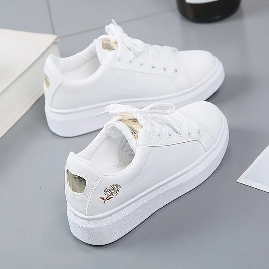 Solenne Shoes™ Embroidered White Leather Sneakers
