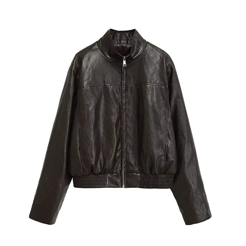 Lunara Winter™ Veste zippée en similicuir pour femme