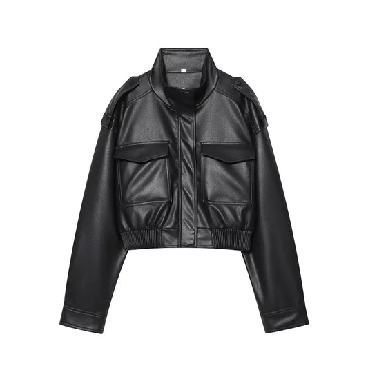 Lunara Winter™ Cropped Faux Leather Utility Jacket