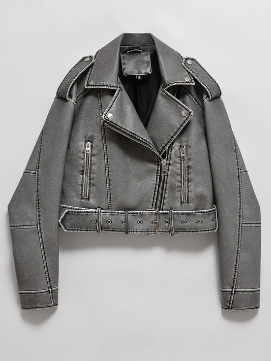 Lunara Winter™ Cropped Grey Faux Leather Jacket