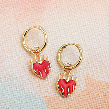 Elara Jewelry™ Flaming Heart Huggie Hoop Earrings