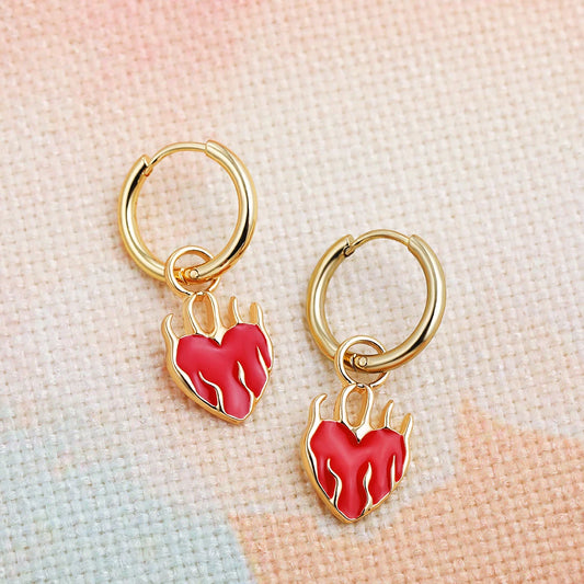 Elara Jewelry™ Flaming Heart Huggie Hoop Earrings