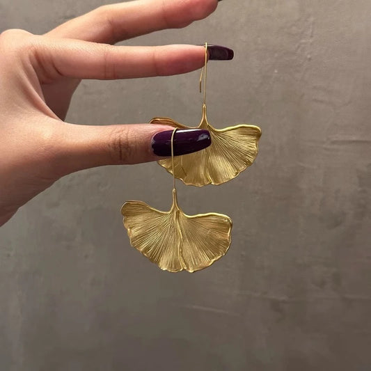 Elara Jewelry™ Golden Ginkgo Leaf Drop Earrings