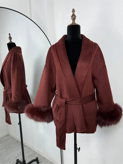 Lunara Winter™ Fox Fur Wool Overcoat for Women