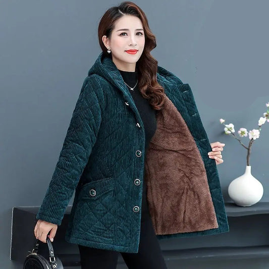 Lunara Winter™ Hooded Corduroy Faux Fur Lined Coat